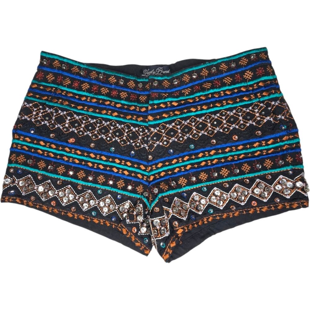 Lucky Brand Sequin‎ Embroidered Festival Shorts Mid Rise Size L NWT